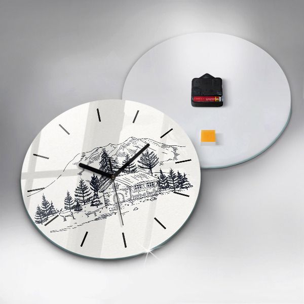 Kulaté skleněné hodiny s fotkou Kreslené město