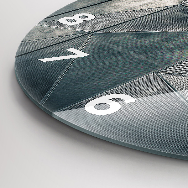 Kulaté skleněné hodiny s fotkou Kovové abstraktní trojúhelníky