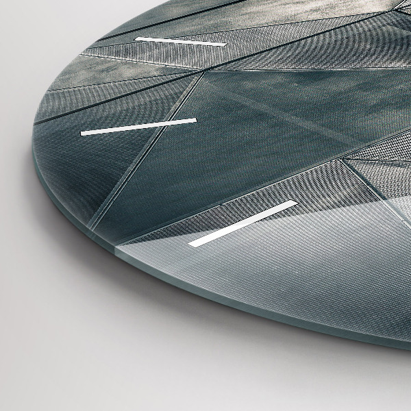 Kulaté skleněné hodiny s fotkou Kovové abstraktní trojúhelníky