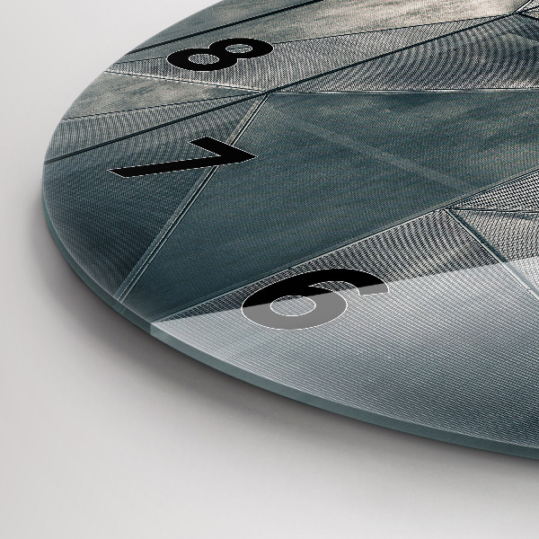 Kulaté skleněné hodiny s fotkou Kovové abstraktní trojúhelníky