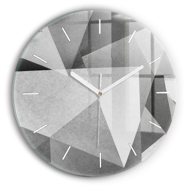 Kulaté skleněné hodiny s fotkou Šedá geometrická abstrakce