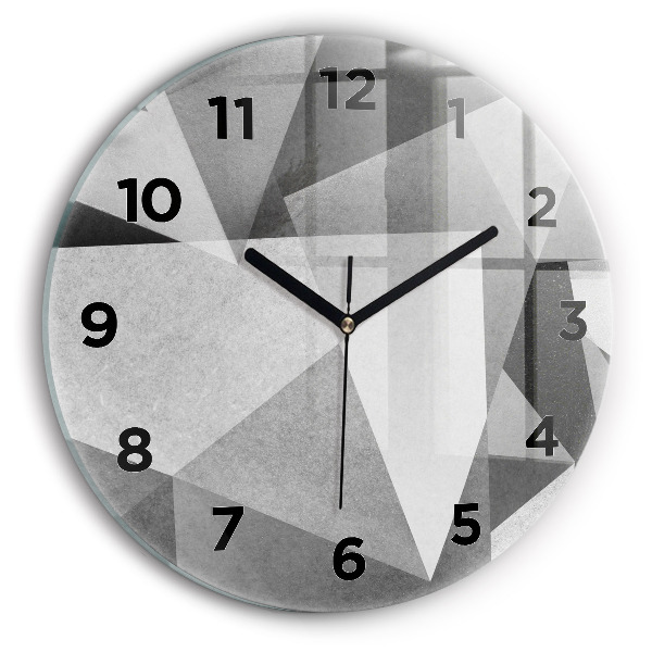 Kulaté skleněné hodiny s fotkou Šedá geometrická abstrakce
