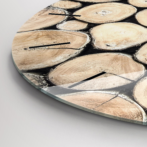 Kulaté skleněné hodiny s fotkou Odříznutý kmen stromu