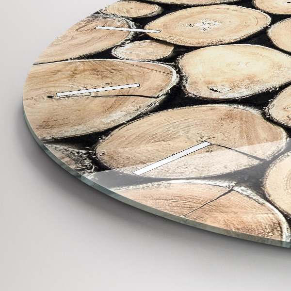 Kulaté skleněné hodiny s fotkou Odříznutý kmen stromu