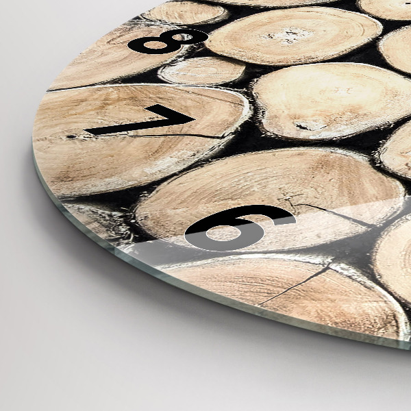 Kulaté skleněné hodiny s fotkou Odříznutý kmen stromu