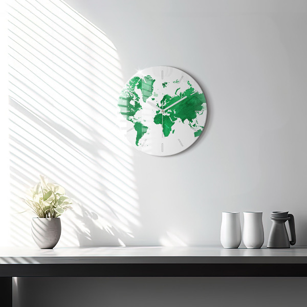 Kulaté skleněné hodiny s fotkou Zelená mapa světa