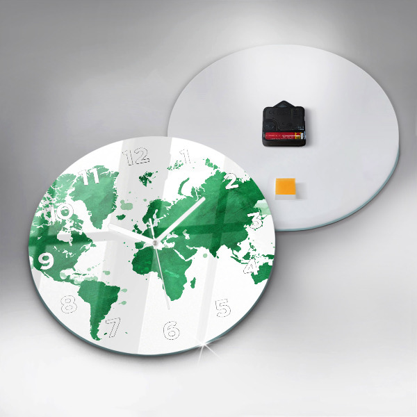 Kulaté skleněné hodiny s fotkou Zelená mapa světa