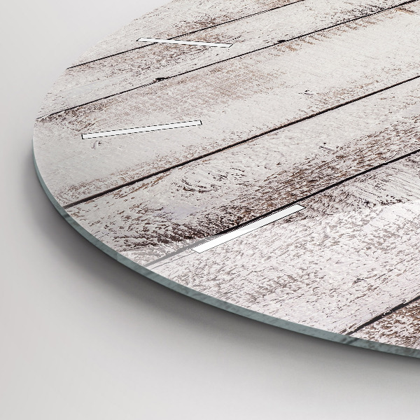 Kulaté skleněné hodiny s fotkou Prkna ze světlého dřeva