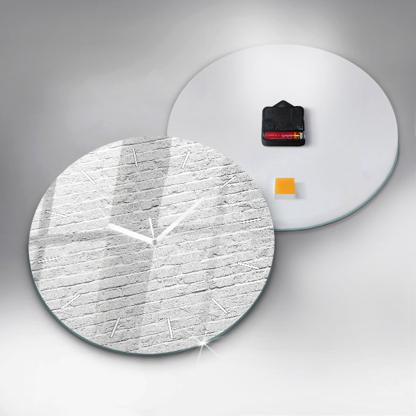 Kulaté skleněné hodiny s fotkou Světlá cihlová zeď