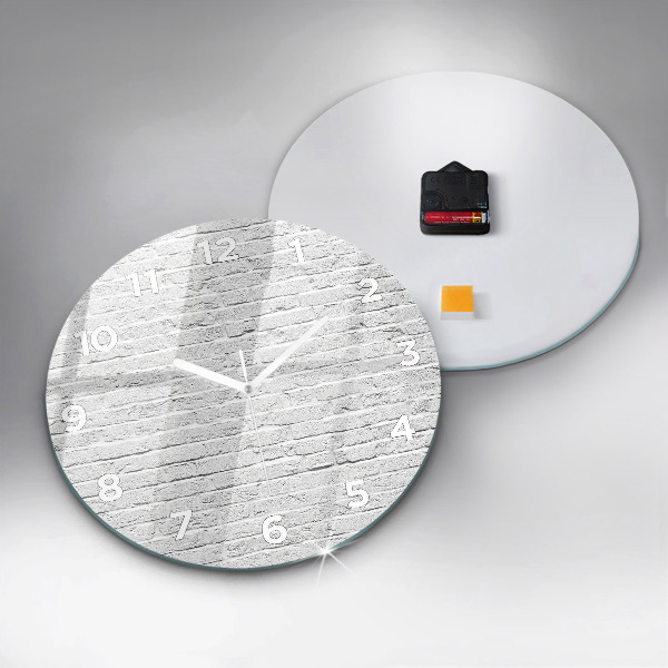 Kulaté skleněné hodiny s fotkou Světlá cihlová zeď