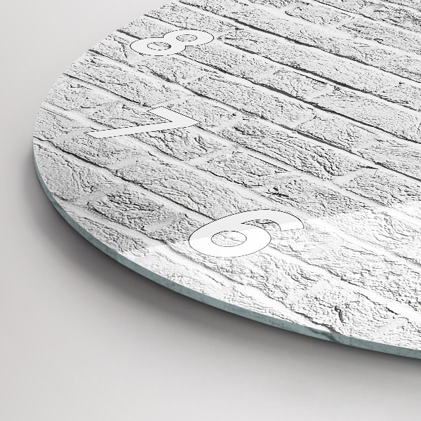 Kulaté skleněné hodiny s fotkou Světlá cihlová zeď