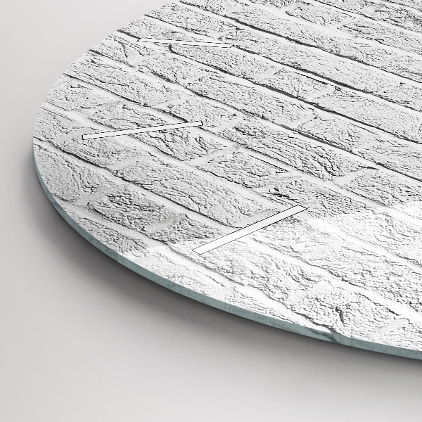 Kulaté skleněné hodiny s fotkou Světlá cihlová zeď