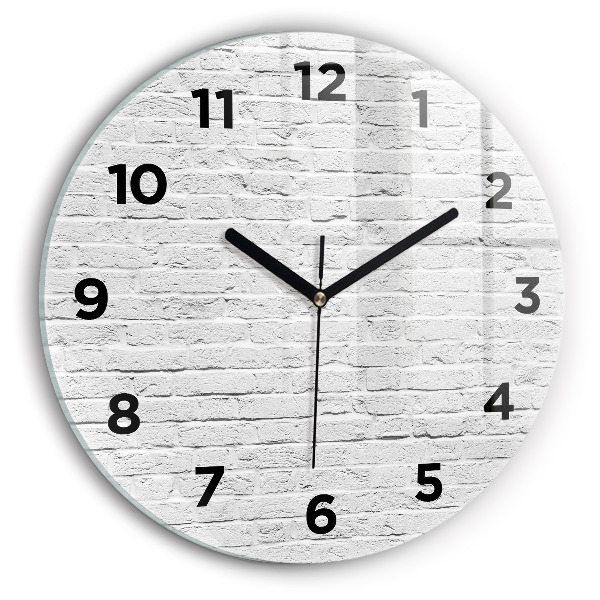 Kulaté skleněné hodiny s fotkou Světlá cihlová zeď