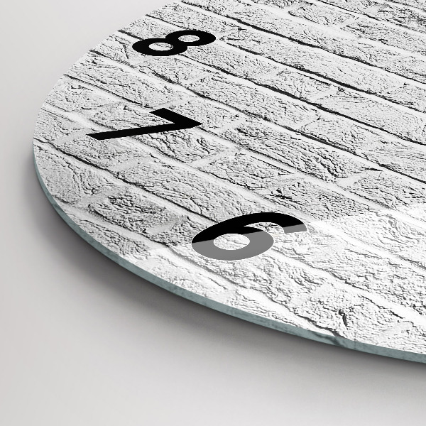 Kulaté skleněné hodiny s fotkou Světlá cihlová zeď