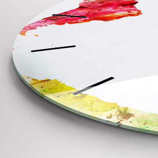 Kulaté skleněné hodiny s fotkou Akvarelová mapa světa