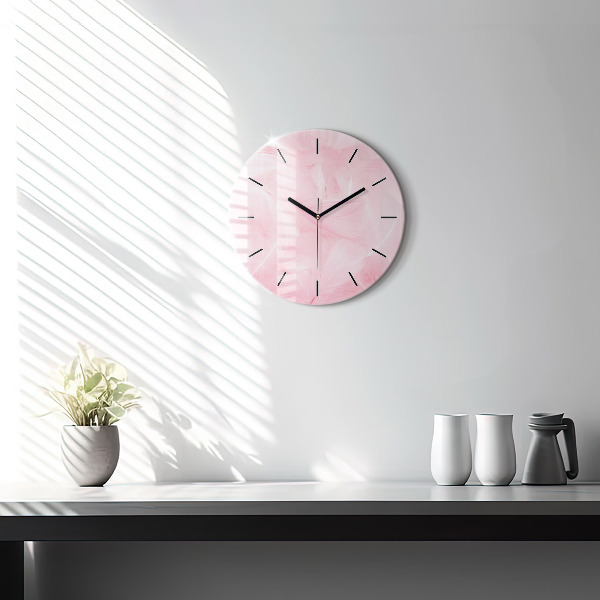Kulaté skleněné hodiny s fotkou Abstraktní peří