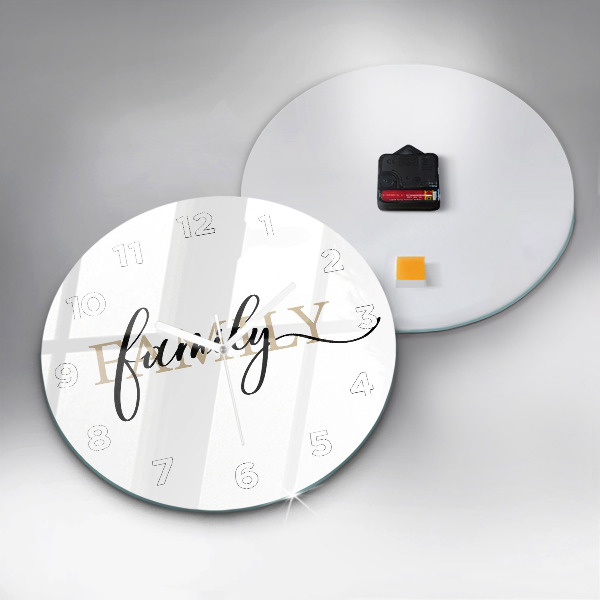 Kulaté skleněné hodiny s fotkou Rodinný nápis