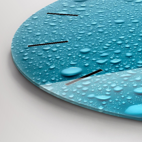 Kulaté skleněné hodiny s fotkou Kapky vody na skle