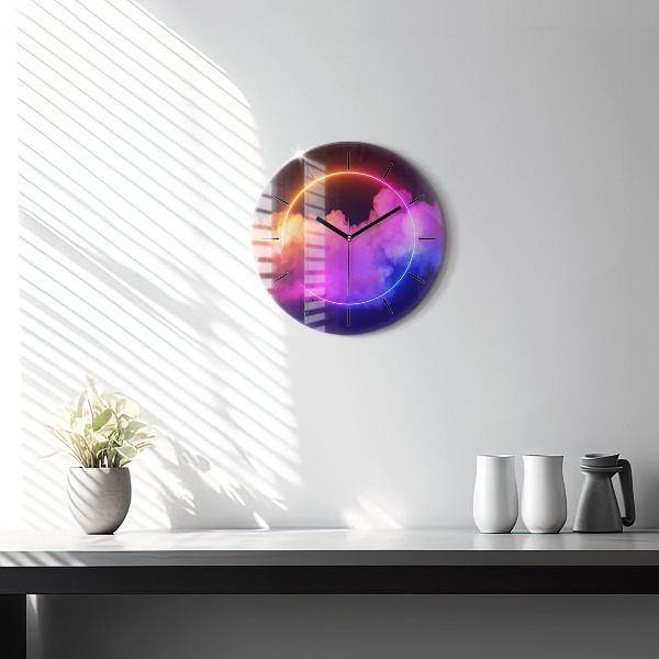 Kulaté skleněné hodiny s fotkou 3D kouřová abstrakce