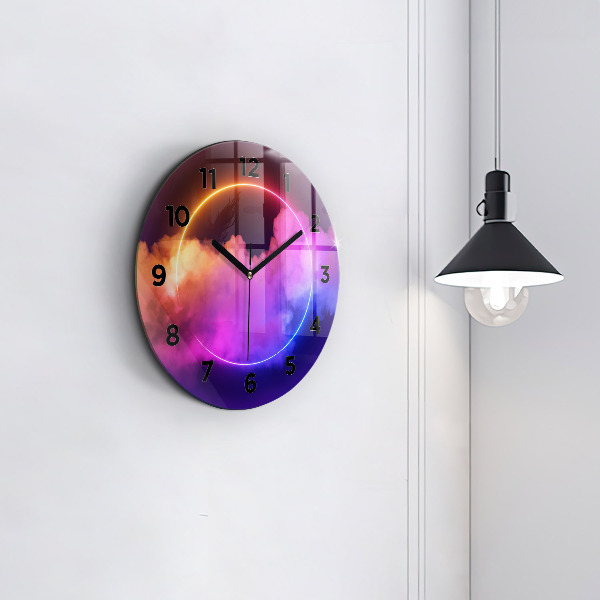 Kulaté skleněné hodiny s fotkou 3D kouřová abstrakce