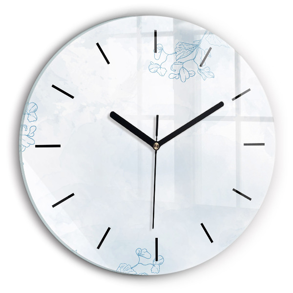 Kulaté skleněné hodiny s fotkou Skica rostlin