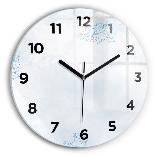 Kulaté skleněné hodiny s fotkou Skica rostlin