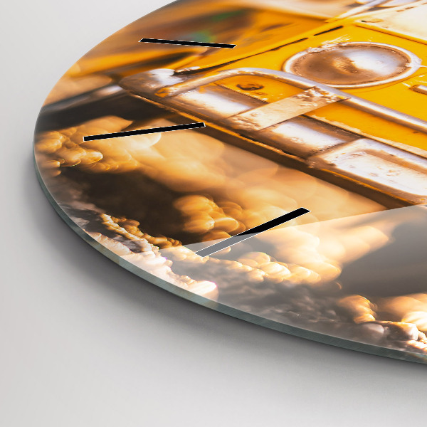 Kulaté skleněné hodiny s fotkou Auto na dovolené