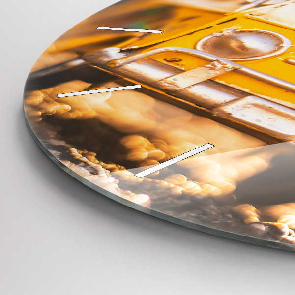 Kulaté skleněné hodiny s fotkou Auto na dovolené