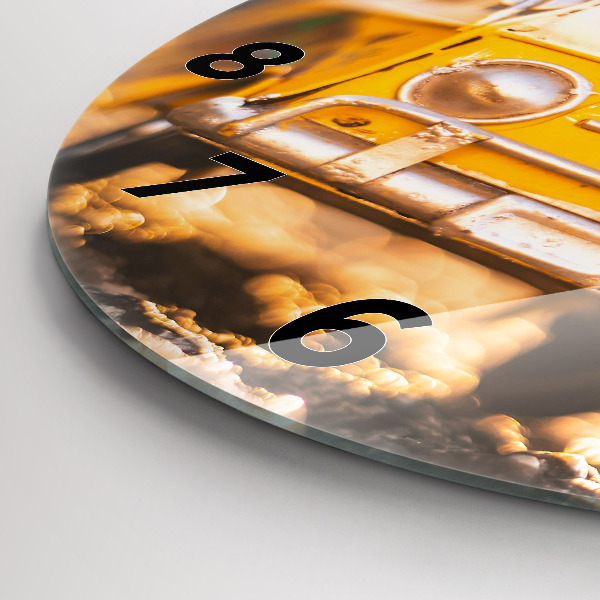 Kulaté skleněné hodiny s fotkou Auto na dovolené