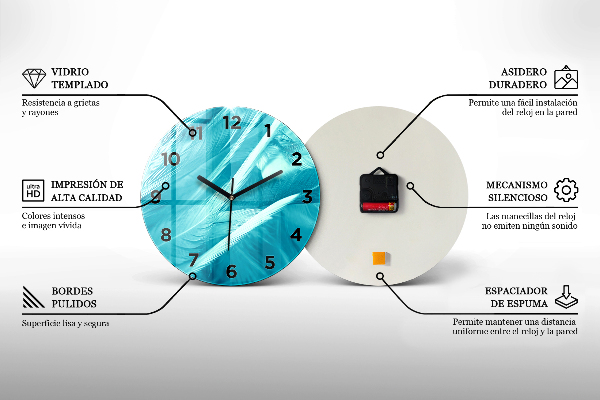 Kulaté skleněné hodiny s fotkou Abstraktní listy