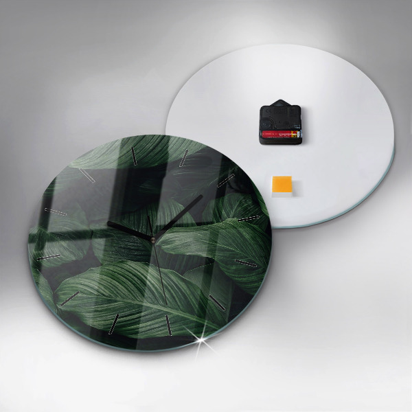 Kulaté skleněné hodiny s fotkou Tropická monstera