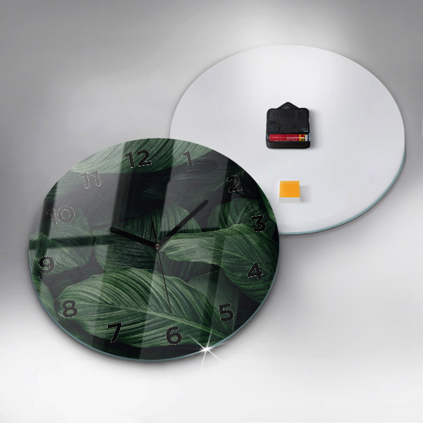 Kulaté skleněné hodiny s fotkou Tropická monstera