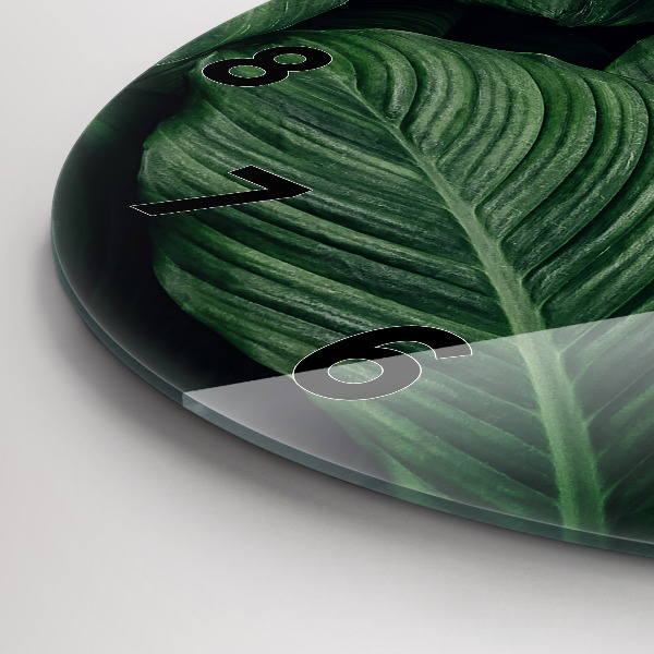 Kulaté skleněné hodiny s fotkou Tropická monstera