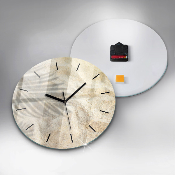 Kulaté skleněné hodiny s fotkou Stín palmového písku