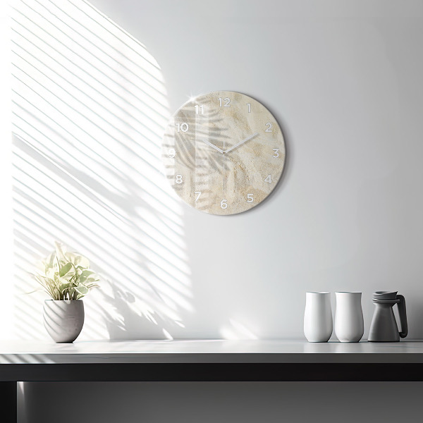 Kulaté skleněné hodiny s fotkou Stín palmového písku