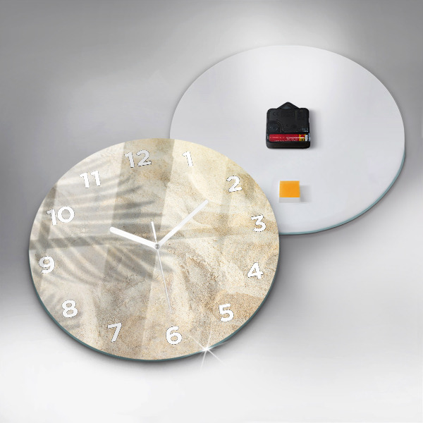 Kulaté skleněné hodiny s fotkou Stín palmového písku