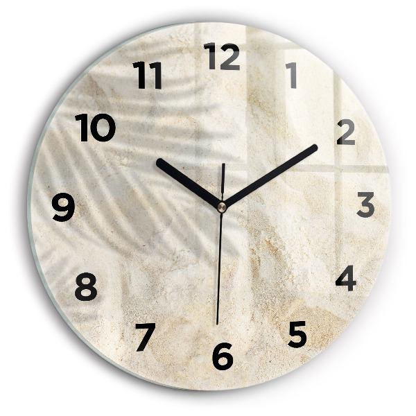 Kulaté skleněné hodiny s fotkou Stín palmového písku