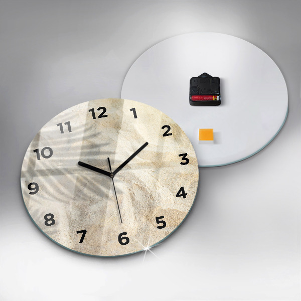 Kulaté skleněné hodiny s fotkou Stín palmového písku