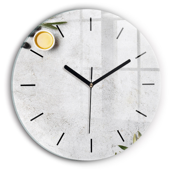 Kulaté skleněné hodiny s fotkou Minimalistické olivy