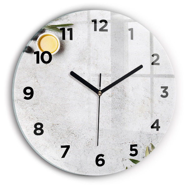 Kulaté skleněné hodiny s fotkou Minimalistické olivy