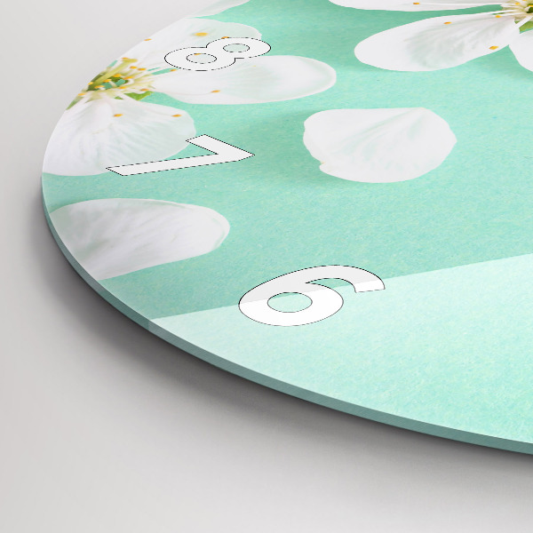 Kulaté skleněné hodiny s fotkou Květy jabloní