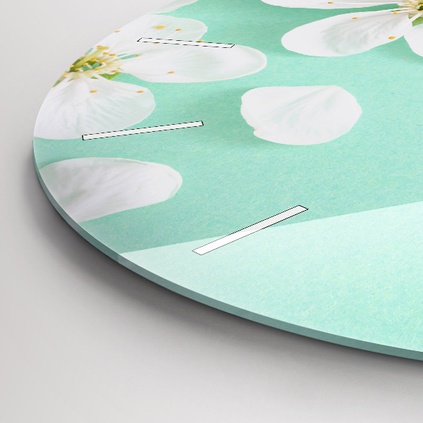 Kulaté skleněné hodiny s fotkou Květy jabloní