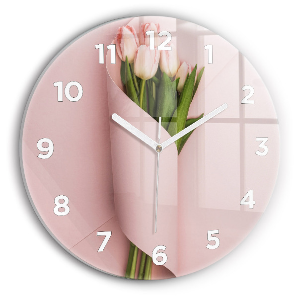 Kulaté skleněné hodiny s fotkou Kytice tulipánů