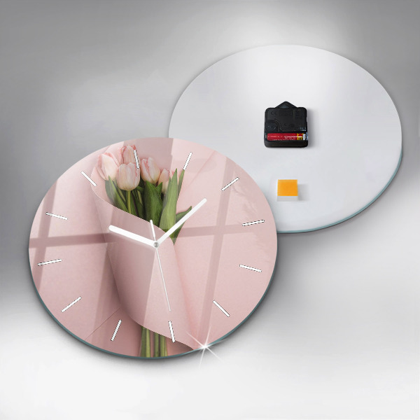 Kulaté skleněné hodiny s fotkou Kytice tulipánů