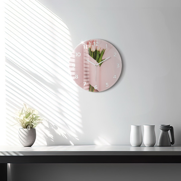 Kulaté skleněné hodiny s fotkou Kytice tulipánů