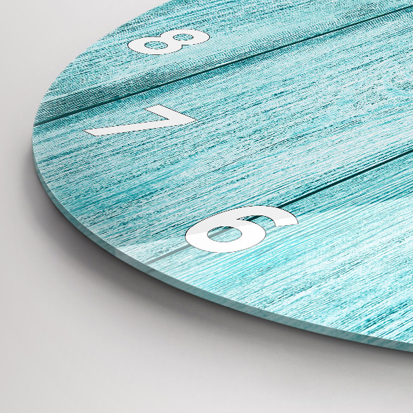 Kulaté skleněné hodiny s fotkou Modré staré dřevo