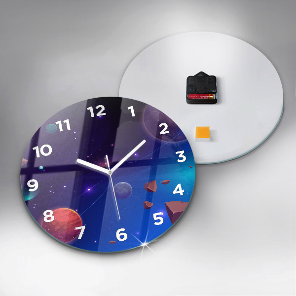 Kulaté skleněné hodiny s fotkou Galaxie planet