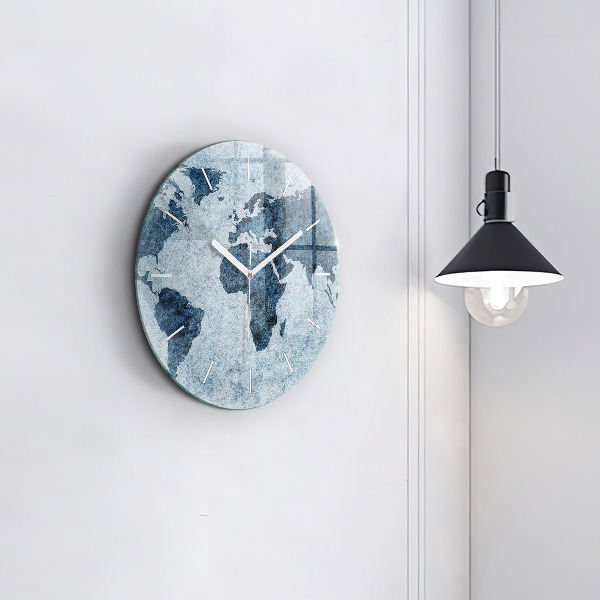 Kulaté skleněné hodiny s fotkou Malovaná mapa světa