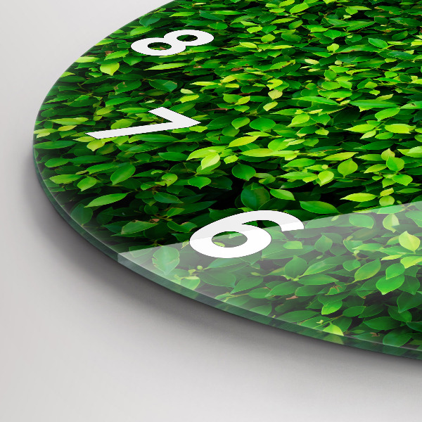 Kulaté skleněné hodiny s fotkou Listy živého plotu