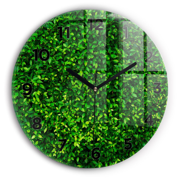 Kulaté skleněné hodiny s fotkou Listy živého plotu